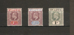 ST LUCIA 1902 - 1903 VALUES TO 1s SG 59, 60, 62 WATERMARK CROWN CC MOUNTED MINT Cat £65+ - Ste Lucie (...-1978)