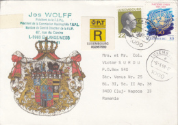 42921- COAT OF ARMS, REGISTERED SPECIAL COVER, GREAT DUKE JEAN, UNITED NATIONS STAMPS, 1998, LUXEMBOURG - Brieven En Documenten