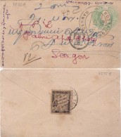 Br India King Edward, Postal Stationary Envelope, Used In Cochinchina To Saigon, Postage Due With Tax Stamp On Back - 1902-11 King Edward VII