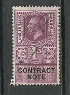 Great Britain Old Revenue Tax Stamp Contract Note 1 Shilling Edward O - Oficiales