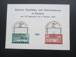 Baden 1949 Gaststätten Und Hotel Fachmesse In Konstanz Sonderstempel 1949. Sonderkarte Nr. 54 Und 55. - Bade