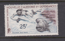 New Caledonia SG 353 1959 Air Mail 25F Underwater Swimmer Shooting Fish MNH - Usati