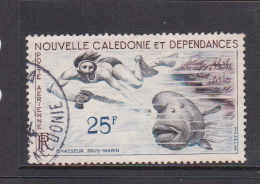 New Caledonia SG 353 1959 Air Mail 25F Underwater Swimmer Shooting Fish Used - Gebruikt