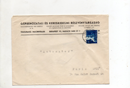 Hongrie Enveloppe De Budapest Pour Paris - Cartas & Documentos