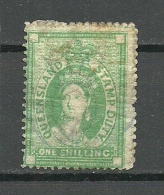QUEENSLAND 1871/72 Stamp Duty Stempelmarke 1 Shilling Michel 3 O - Gebruikt