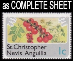CV:€6.40 ST.CHRISTOPHER NEVIS And ANGUILLA 1978 Vegetables Tomatoes 1c COMPLETE SHEET:50 Stamps - St.Christopher-Nevis-Anguilla (...-1980)