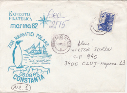 43168- POLAR NAVIGATION DAY, SHIP, PENGUIN, POLAR PHILATELIC EXHIBITION, REGISTERED SPECIAL COVER, 1992, ROMANIA - Evenementen & Herdenkingen