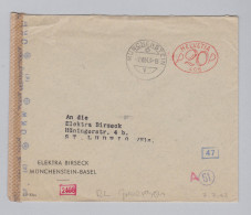 Schweiz FRAMA 1943-07-07 Münchenstein Zensur RL Grenzrayon Brief Nach St Ludwig I.E. - Affranchissements Mécaniques