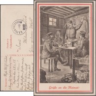 Allemagne 1915. Carte Postale De Franchise Militaire. Abri En Bois, Fumeur De Pipe, Paquet De Tabac, Fagot De Bois Bière - Tabacco