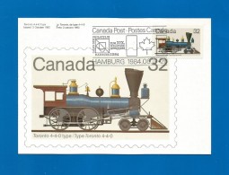 CANADA  1984 , Locomotive - Maximum Card - First Day Salon Der Philatelie Zum XIX. Weltpost-Kongress Hamburg - Tarjetas – Máxima