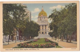 State Street Showing State Capitol, Harrisburg, PA, Unused Linen Postcard [17746] - Harrisburg