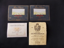 Lot De 4 Etiquettes Chateau Les Rousseaux Blaye 1988 Chevalier De Gruaud Saint Julien 1990 Pierre Chanau Bordeaux 1991 - Colecciones & Series