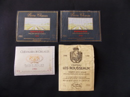 Lot De 4 Etiquettes Chateau Les Rousseaux Blaye 1988 Chevalier De Gruaud Saint Julien 1990 Pierre Chanau Bordeaux 1991 - Collezioni & Lotti