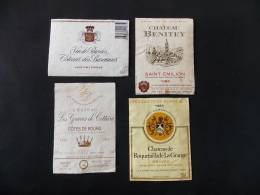 Lot De 4 Etiquettes Chateau Benitey Saint Emilion 1986 Coteaux Des Baronnies Chateau De Roquetaillade La Grange Graves 1 - Collections & Sets