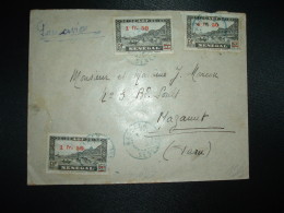 LETTRE PAR AVION Pour La FRANCE TP AOF SENEGAL 15c Surchargé 1 Fr. 50 X3 OBL. BLEUE KAULAGA SENEGAL - Lettres & Documents