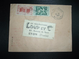 LETTRE TP AOF LE CAFE 15F + TP AOF SOUDAN 10F OBL. HEXAGONALE 28-11-1959 DIAGANIAO SENEGAL +GRIFFE ROUGE LYONNAIS DONNEZ - Cartas & Documentos