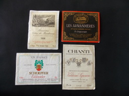 Lot 4 Etiquettes De Vin Les Armandières Bourgogne Premieres Cotes De Bordeaux 1990 Chianti Valdarno Schoepfer Edelzwicke - Collections & Sets