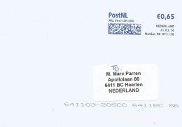 Netherlands Nederland 2016 Alteveer Meter Franking Frankeermachine Pitney Bowes PB 873138 EMA Cover - Maschinenstempel (EMA)