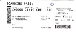 Spain , Madrid - Tenerife  , Avion Ticket ,  2016 , Used - Europe