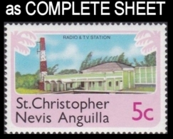 CV:€6.40 ST.CHRISTOPHER NEVIS & ANGUILLA 1978 Radio TV Music 5c COMPLETE SHEET:50 Stamps FULL PANE - St.Christopher-Nevis-Anguilla (...-1980)