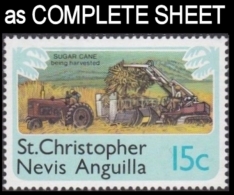 CV:€9.60 ST.CHRISTOPHER NEVIS & ANGUILLA 1978 Agriculture Tractors Sugar 15c COMPLETE SHEET:50 Stamps FULL PANE - Sonstige (Land)