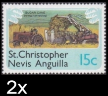 CV:€19.20 BULK 2 ST.CHRISTOPHER NEVIS & ANGUILLA 1978 Agriculture Tractors Sugar 15c COMPLETE SHEET:50 Stamps FULL PANE - Sonstige (Land)