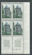 France  N° 1683 XX Ste-Chapelle De Riom, En Bloc De 4 Coin Daté Du 12 . 6 . 71 2 Traits Sans Charnière, TB - 1970-1979