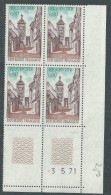 France  N° 1685 XX Riquewihr, En Bloc De 4 Coin Daté Du  3 . 5 . 71 ;  1 Trait Sans Charnière, TB - 1970-1979