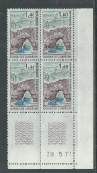 France  N° 1687 XX Gorges De L'Ardèche En Bloc De 4 Coin Daté Du 29 . 5 . 71 ; 1 Trait Sans Charnière, TB - 1970-1979