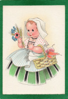 LA PETITE  PICARDE   Enfant  Avec Son Panier De Légumes  Et Fleur  Bleuet  Coquelicot Et épis De Blé CP  Année 1950X - Picardie