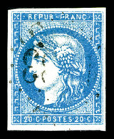 O N°44B, 20c Bleu Type I Report 2 Obl GC Légère, TB (signé Brun/certificat)   ... - 1870 Emission De Bordeaux