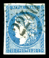O N°44B, 20c Bleu Type I Report 2 Obl GC 2240, TB (signé Brun/certificat)    Qualité : O    Cote... - 1870 Ausgabe Bordeaux