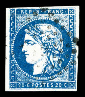 O N°44Aa, 20c Bleu Foncé Type I Report 1, TB (signé Brun/certificat)    Qualité : O   ... - 1870 Ausgabe Bordeaux