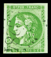 O N°42B, 5c Vert Rep 2 Obl GC, TB (signé Brun)    Qualité : O    Cote : 180 Euros - 1870 Emission De Bordeaux