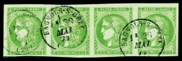O N°42B, 5c Vert-jaune Rep 2, Bande De Quatre Obl Càd Bagnols Sur Céze, SUP (signé... - 1870 Emission De Bordeaux