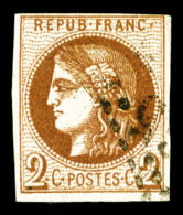 O N°40Bc, 2c CHOCOLAT FONCE, Rep 2, SUPERBE NUANCE, R.R.R (certificat)    Qualité : O    Cote : 4250... - 1870 Ausgabe Bordeaux