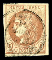 O N°40B, 2c Brun-rouge Obl Càd, TB (signé Calves)    Qualité : O    Cote : 330 Euros - 1870 Ausgabe Bordeaux