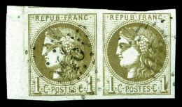 O N°39Cc, 1c Olive-bronze Rep 3 En Paire Bord De Feuille Latéral, Très Jolie Couleur, TTB... - 1870 Ausgabe Bordeaux