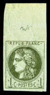 ** N°39Ab, 1c Olive Foncé Report I (1er ètat), Bord De Feuille, TTB (certificat)   ... - 1870 Ausgabe Bordeaux