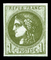 * N°39A, 1c Olive Impression Lourde, Report 1, TTB    Qualité : *    Cote : 300 Euros - 1870 Uitgave Van Bordeaux