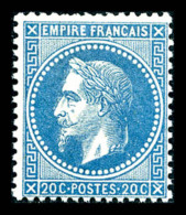 ** N°29B, 20c Bleu Type II, Fraîcheur Postale, SUP (certificat)    Qualité : ** - 1862 Napoléon III