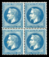 ** N°29B, 20c Bleu Type II En Bloc De Quatre, Fraîcheur Postale, SUP (certificat)    Qualité : ** ... - 1862 Napoléon III.