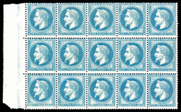 ** N°29B, 20c Bleu Type II En Bloc De Quinze Bord De Feuille Latéral (3ex*), Fraîcheur Postale,... - 1862 Napoléon III
