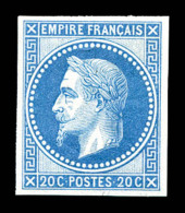 ** N°29Ab, 20c Bleu Non Dentelé, Impression De Rothschild, SUP (certificat)    Qualité : ** - 1862 Napoleon III