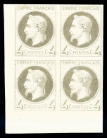 ** N°27Bf, Rothschild, 4c Gris Non Dentelé En Bloc De Quatre Coin De Feuille (1ex), Fraîcheur... - 1862 Napoléon III.