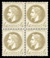 ** N°27Bd, 4c Gris-jaunâtre Type II En Bloc De Quatre, Fraîcheur Postale, TTB (certificat)   ... - 1862 Napoléon III