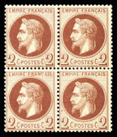 ** N°26, 2c Rouge-brun En Bloc De Quatre, Fraîcheur Postale, SUPERBE (certificat)    Qualité : ** ... - 1862 Napoléon III