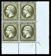 ** N°19b, 1c Mordoré En Bloc De Quatre Coin De Feuille, Fraîcheur Postale, SUPERBE (certificat)   ... - 1862 Napoléon III