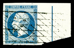 O N°15b, 25c Bleu Bord De Feuille Avec Filet D'encadrement, Obl Grille Sans Fin, SUP (signé/certificat) ... - 1853-1860 Napoleon III