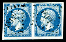 O N°14Ba, 20c Bleu Sur Vert Type II En Paire Horizontale, Très Jolie Pièce, TTB (signé... - 1853-1860 Napoléon III